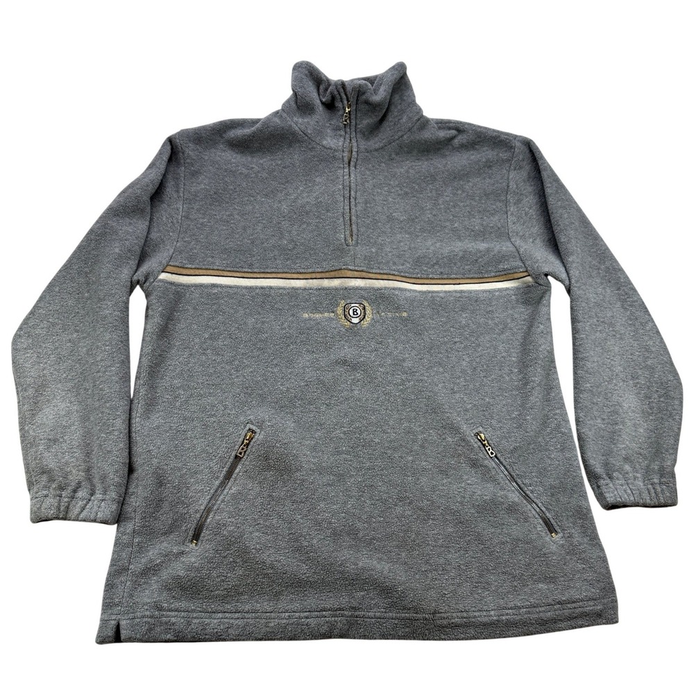 Bogner Active Gray Fleece 1/4 Zip Pullover‎ Sweatshirt Embroidered M Vintage